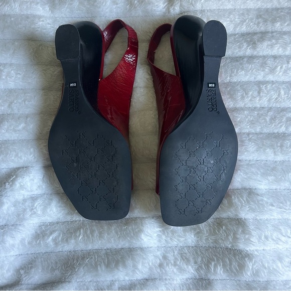 Franco Sarto Italian Womens US8.5 Bright Red Peep-Toe Slingback Wedges - Picture 5 of 6
